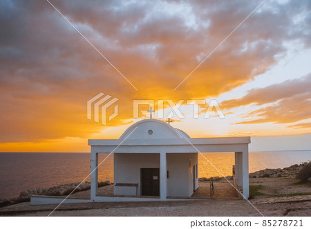 Agioi Anargyroi church at Cape Greco sunrise Mediterranean Sea coast Cyprus 85278721