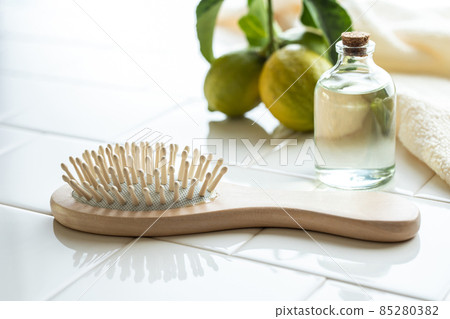 Wooden hairbrush Image material for natural hair care 85280382