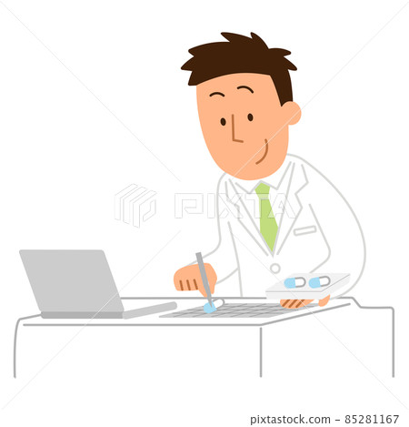 Male pharmacist packaging medicine 1 85281167