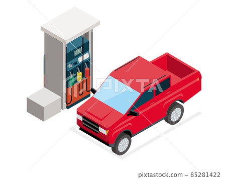 Isometrics 3D three-dimensional illustration Gas station GS refueling machine and car refueling illustration white background Isometrics 3D three-dimensional illustration Gas station GS refueling machine and car refueling illustration white background 85281422