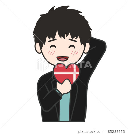 收到心形禮物害羞笑的少年（男1） 85282353