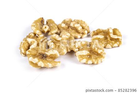 Walnut kernels isolated on white background. 85282396