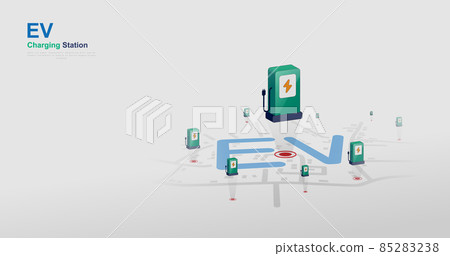 Online EV charging stations shown on map phone, mobile website service. Vector illustration 85283238