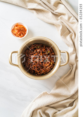 Korean black spaghetti or instant noodle with roasted chajung sauce Korean black spaghetti or instant noodle with roasted chajung sauce 85284193