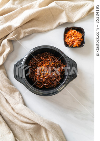 Korean black spaghetti or instant noodle with roasted chajung sauce Korean black spaghetti or instant noodle with roasted chajung sauce 85284195