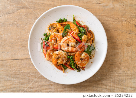 stir fried holy basil with shrimps and herb stir fried holy basil with shrimps and herb 85284232