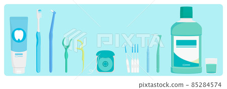 Illustrations of dental care and oral care products 85284574