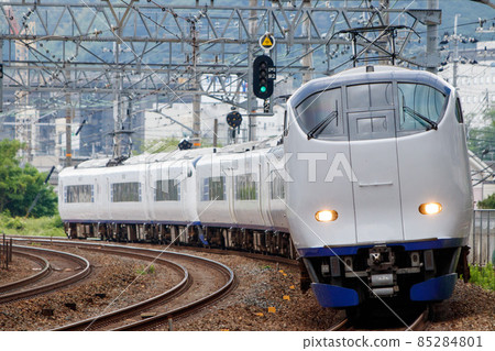 Haruka 281 series Kanku Limited Express running on the Suntory curve of the JR Kyoto Line 85284801