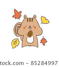 <Hand-painted style> Illustration of a squirrel with nuts and autumn leaves 85284997