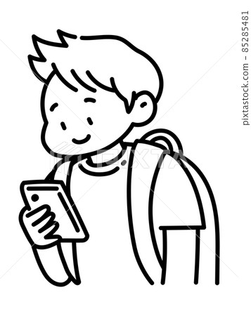 Line drawing of a man operating a smartphone 85285481