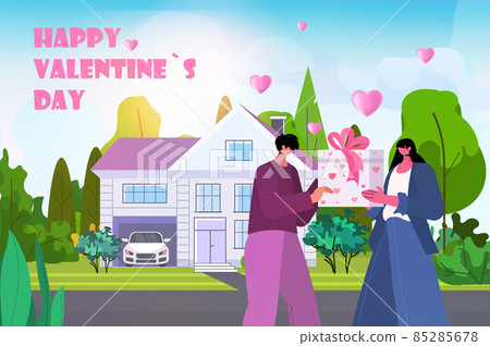 man giving present box for his woman happy valentines day celebration concept husband making surprise to wife man giving present box for his woman happy valentines day celebration concept husband making surprise to wife 85285678