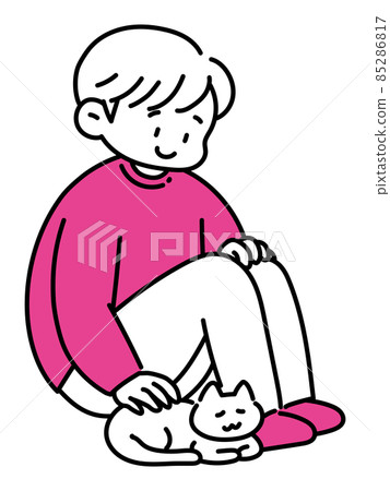 A man feels soothed by petting a cat 85286817