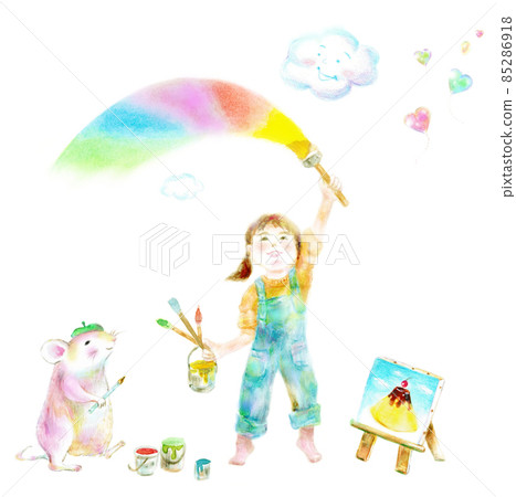 Children and mice drawing pictures in the sky 85286918