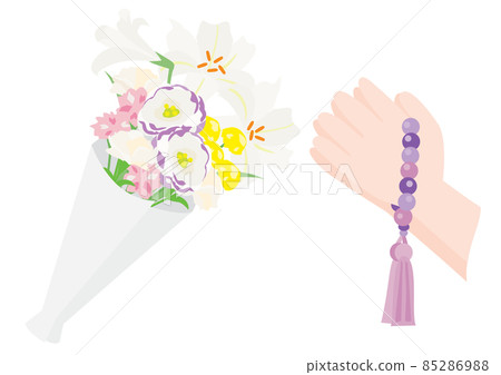 Buddhist offering spring flowers and hands to worship 85286988