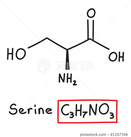 Hand drawn chemical molecular formula of amino acid serine in doodle style isolated 85287306