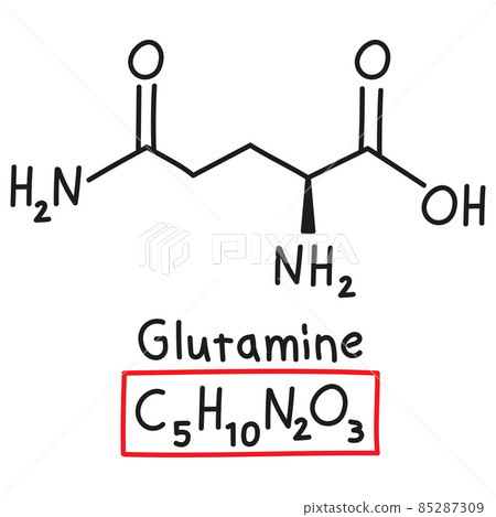 Hand drawn chemical molecular formula of amino acid glutamine in doodle style isolated 85287309
