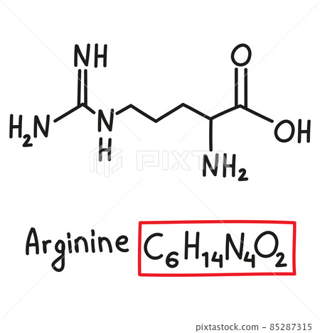 Hand drawn chemical molecular formula of amino acid Arginine in doodle style isolated 85287315