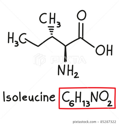 Hand drawn chemical molecular formula of amino acid Isoleucine in doodle style isolated 85287322