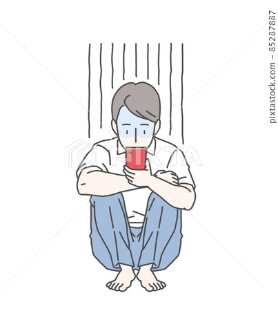 A salaryman who sits crazy about his smartphone and holds his knees-becomes deep blue 85287887