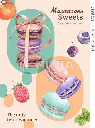 Poster template with macaron sweet concept,watercolor style Poster template with macaron sweet concept,watercolor style 85288104