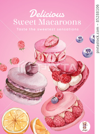 Poster template with macaron sweet concept,watercolor style Poster template with macaron sweet concept,watercolor style 85288106