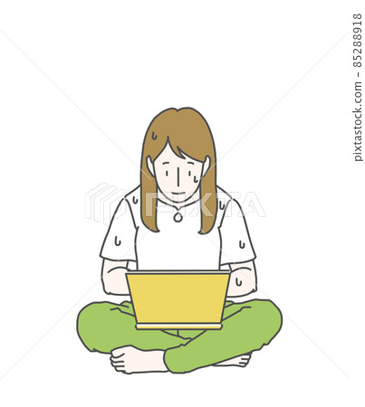 Long-haired female crazy about computers-sweat,... - Stock Illustration ...