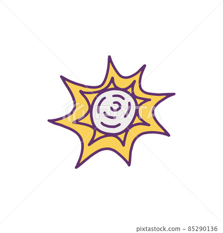 Sun hand drawn sign or icon with rays, cartoon vector illustration isolated. 85290136