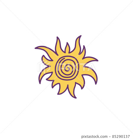 Sun cartoon icon with light rays, hand drawn vector illustration isolated. 85290137