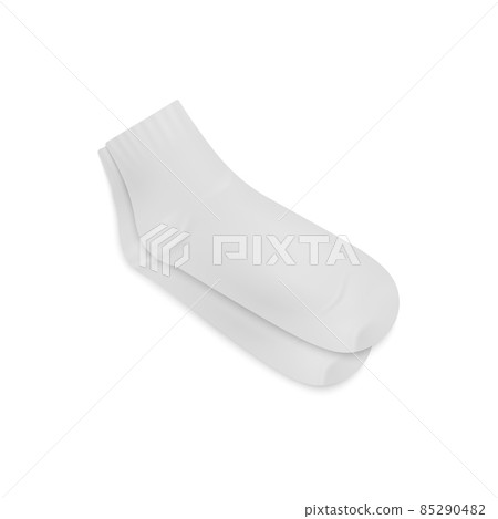 White sport socks 3d vector mockup. Pair of ankle length socks lying isolated on white background, realistic template. 85290482