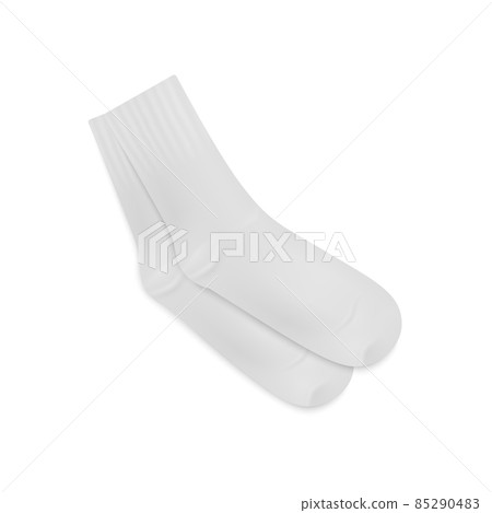 Long blank socks vector mockup. Pair of white sport socks, ankle middle length, 3d realistic template for your design. Long blank socks vector mockup. Pair of white sport socks, ankle middle length, 3d realistic template for your design. 85290483