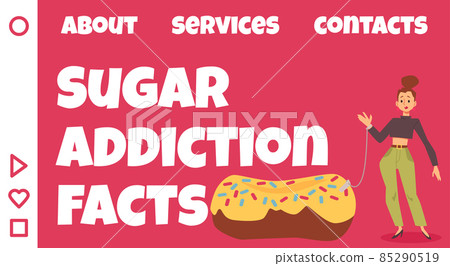 Sugar addiction facts website banner template, flat vector illustration. Sugar addiction facts website banner template, flat vector illustration. 85290519