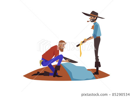 Gold rush west prospectors mine gold from river, vector illustration isolated. Gold rush west prospectors mine gold from river, vector illustration isolated. 85290534