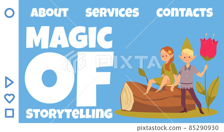 Magic of storytelling web banner with fairy pixies, flat vector illustration. Magic of storytelling web banner with fairy pixies, flat vector illustration. 85290930