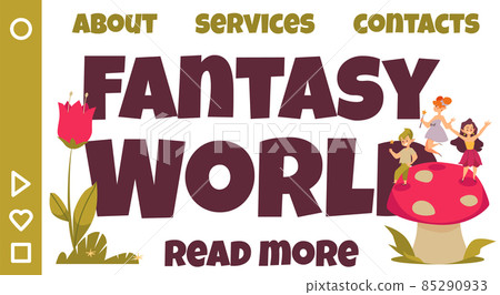 Fantasy world landing page template with cute elves in the nature, cartoon flat vector illustration. Fantasy world landing page template with cute elves in the nature, cartoon flat vector illustration. 85290933