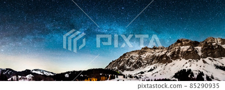 Milky Way in the night over the swiss mountains in Appenzell Milky Way in the night over the swiss mountains in Appenzell 85290935