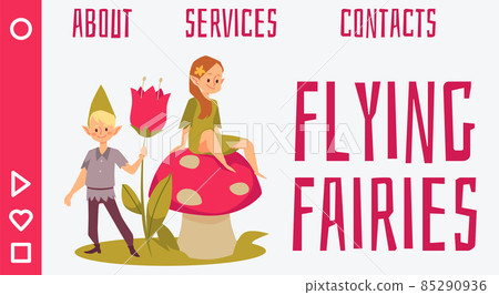 Web banner interface with cute fairy magic pixies, flat vector illustration. Web banner interface with cute fairy magic pixies, flat vector illustration. 85290936