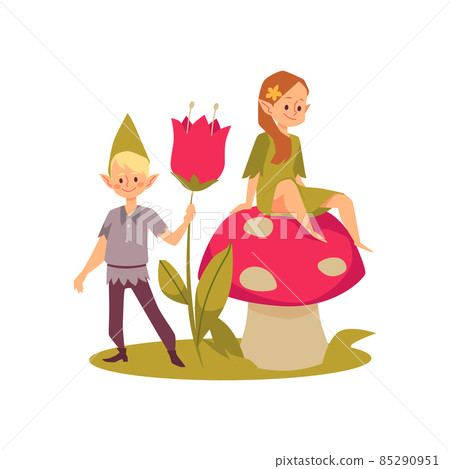 Fairy fantasy pixies boy and girl cartoon flat vector illustration isolated. Fairy fantasy pixies boy and girl cartoon flat vector illustration isolated. 85290951