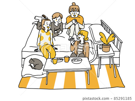 女人躺在床上享受女孩的談話手繪肖像插圖 85291185