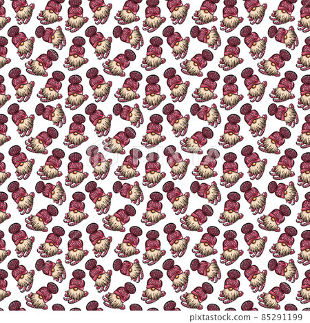 Seamless pattern illustration of a gnome with a beard in a hat. New year and christmas symbol on 85291199