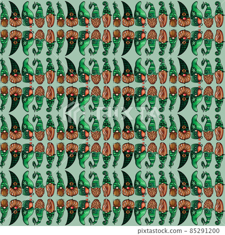 Seamless pattern illustration of a gnome with a beard in a hat. Symbol for the feast of st patrick Seamless pattern illustration of a gnome with a beard in a hat. Symbol for the feast of st patrick 85291200