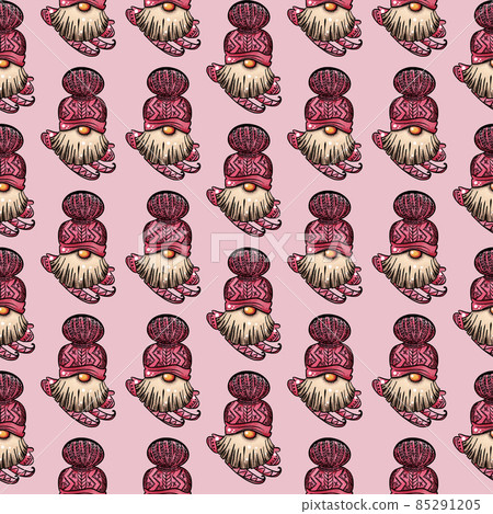 Seamless pattern illustration of a gnome with a beard in a hat. New year and christmas symbol on a Seamless pattern illustration of a gnome with a beard in a hat. New year and christmas symbol on a 85291205