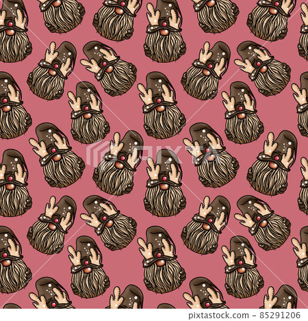 Seamless pattern illustration of a gnome with a beard in a hat. New year and christmas symbol on a Seamless pattern illustration of a gnome with a beard in a hat. New year and christmas symbol on a 85291206