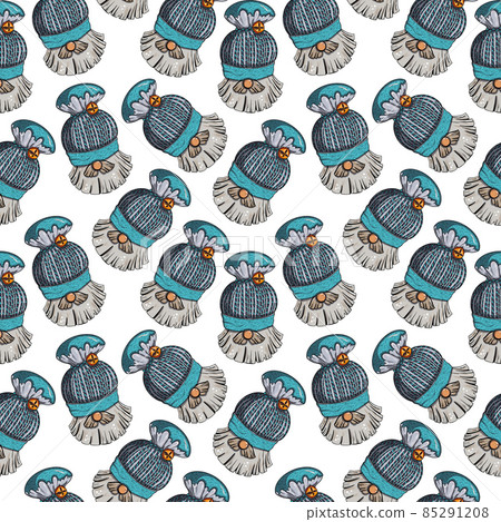 Seamless pattern illustration of a gnome with a beard in a hat. New year and christmas symbol on Seamless pattern illustration of a gnome with a beard in a hat. New year and christmas symbol on 85291208