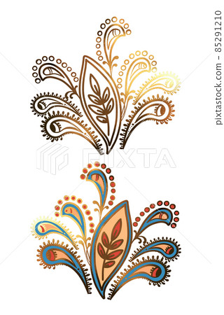 Illustration of a raster element of paisley of different shapes with patterns on a white isolated Illustration of a raster element of paisley of different shapes with patterns on a white isolated 85291210