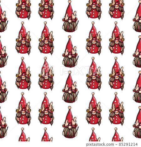 Seamless pattern illustration of a gnome with a beard in a hat. New year and christmas symbol on 85291214