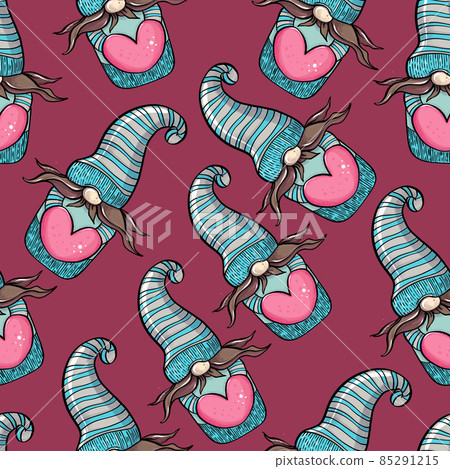 Seamless pattern illustration of a gnome with a beard in a hat. New year and christmas symbol on a Seamless pattern illustration of a gnome with a beard in a hat. New year and christmas symbol on a 85291215