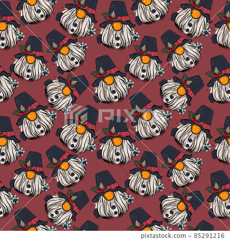 Seamless pattern illustration of a gnome with a beard in a hat. New year and christmas symbol on a Seamless pattern illustration of a gnome with a beard in a hat. New year and christmas symbol on a 85291216