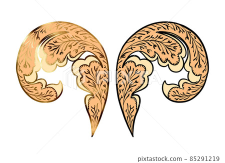 Illustration of a raster element of paisley of different shapes with patterns on a white isolated Illustration of a raster element of paisley of different shapes with patterns on a white isolated 85291219