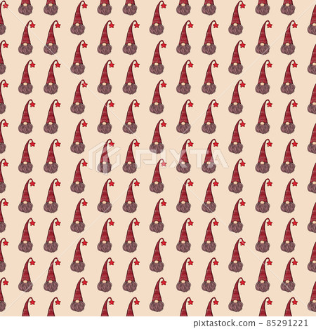 Seamless pattern illustration of a gnome with a beard in a hat. New year and christmas symbol on a Seamless pattern illustration of a gnome with a beard in a hat. New year and christmas symbol on a 85291221