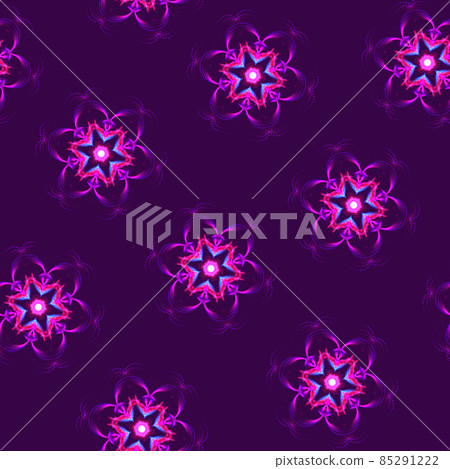Illustration raster seamless pattern of mandalas in shiny glowing lilac color on dark lilac Illustration raster seamless pattern of mandalas in shiny glowing lilac color on dark lilac 85291222